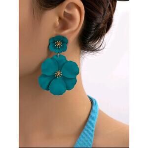 Vibrant Turquoise Multilayer Floral Earrings- Bold Statement Jewelry